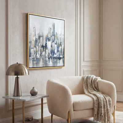 Paysage urbain d'hiver - peinture sur toile avec cadre flottant