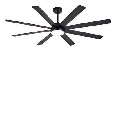 66" Ceiling Fans with Lights, Black Indoor/Outdoor Ceiling Fan with Remote APP Control, 8 Blades Dimmable Timer Reversible Quiet DC Motor 6 Speeds
