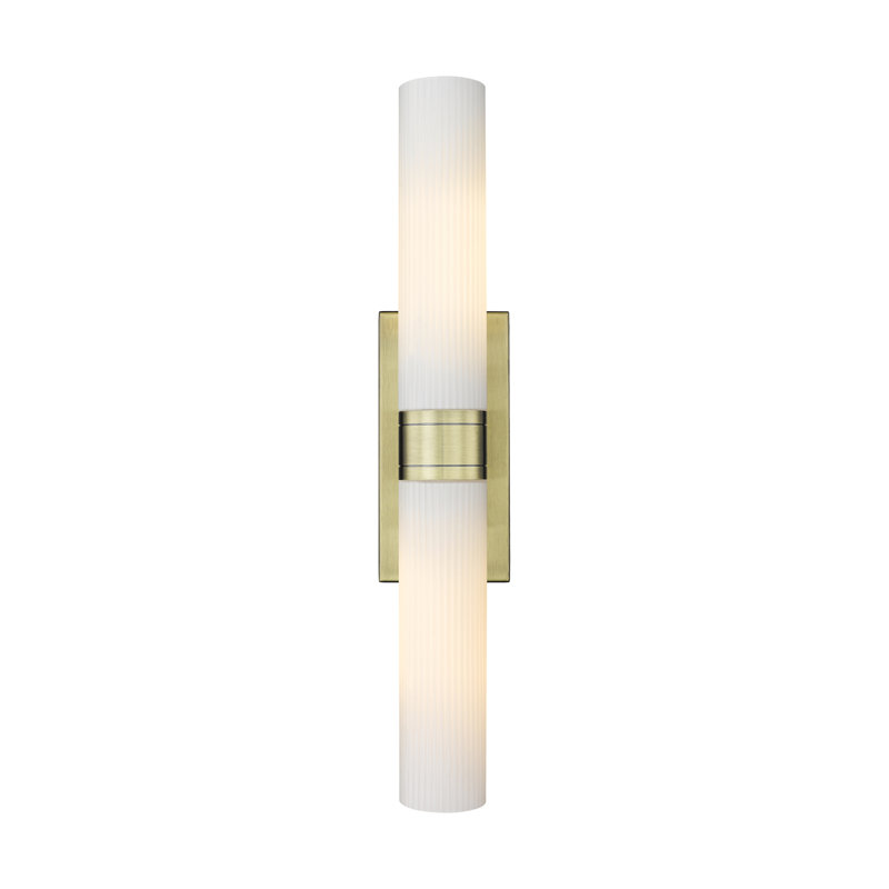 Luminaire de meuble-lavabo mural 2 lumières 11 po Amalle, 3" H x 24" W x 3.88" D, Blanc rayé, Laiton antique