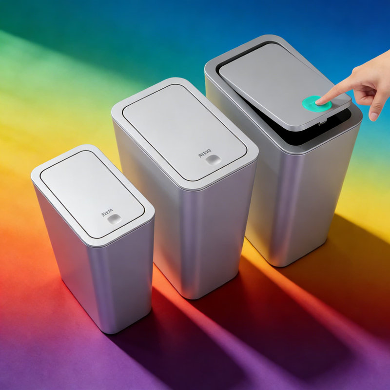 Ensemble de 3 poubelles minces avec couvercles escamotables - Comprend des petites poubelles de 4 gallons et 2,6 gallons pour la cuisine, la salle de bain, la chambre à coucher et le bureau