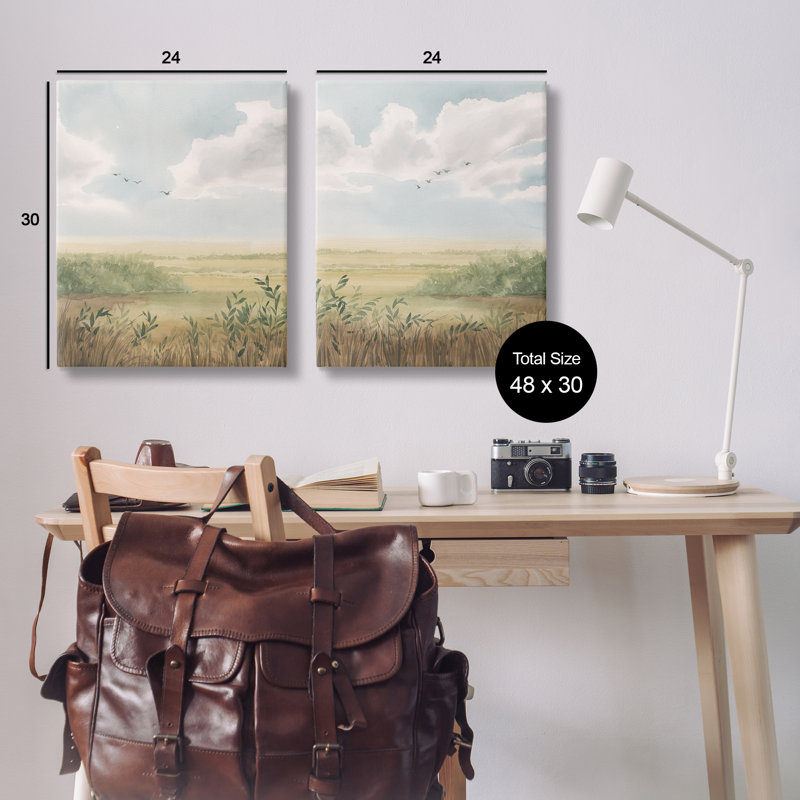  «Birds over Country Pastures», ensemble de 2 toiles murales par Grace Popp, H 30 po x l 24 po