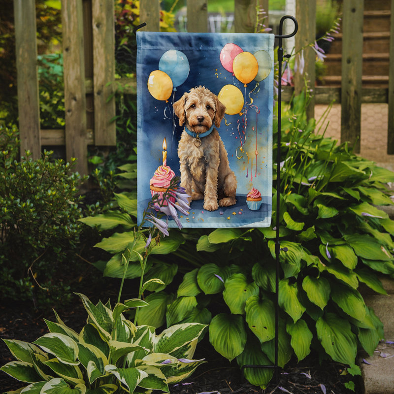Drapeau de jardin «Happy Birthday», Labradoodle