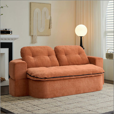 Modern Floor Sofa With 2 Pillows,Convertible Corduroy Fabric Foam-Filled Sleeper Sofa Bed, No Assembly Required,Convertible Sofa Cushion Unfolds Into Quilt,Folding Mattress For Living Room,Playroom