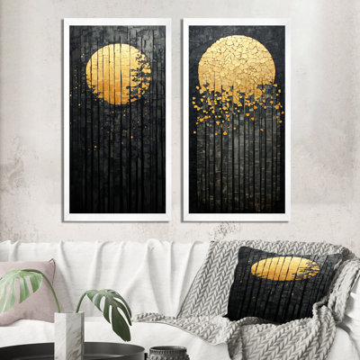 Tableau « Pin creux au clair de lune » - Ensemble de 2 impressions sur toile encadrées « Lune »