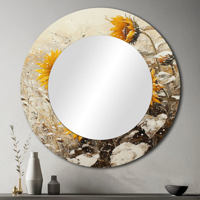 Tournesols dans un champ enneigé - Art mural miroir floral - imprimé sur métal