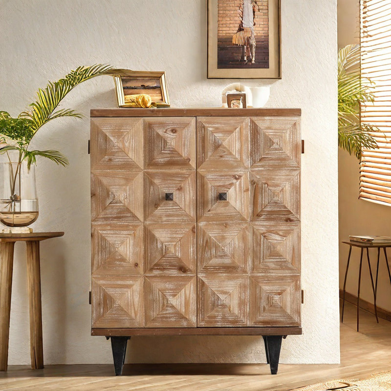 Retro Hand-carved Solid Wood Accent Cabinet