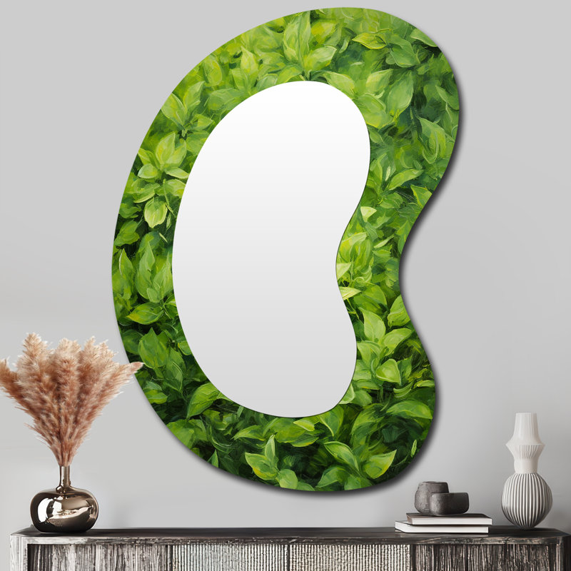 Herbs Thymes Passage 1 - Herbs Unique Shape Unique Mirror, Green Asymmetrical Large Wall Mirror, Printed Metal Art, 39" x 28"