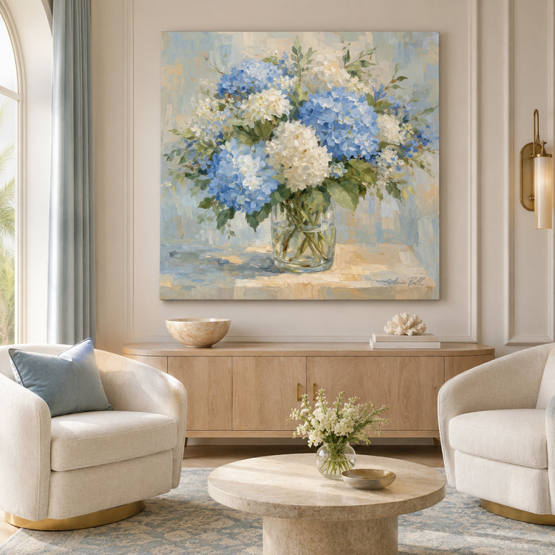 «Blue Hydrangea», art mural sur toile tendue, L 40 po x H 40 po x P 1,5 po