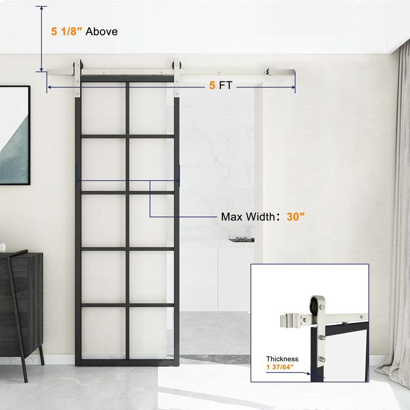 Jubest Sliding Glass Barn Door With Installation Hardware Kit, Clear Tempered Glass, 30" x 84"