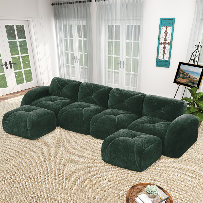 Ensemble de canapé en forme de U à compression de 140 pouces, canapé modulaire moderne à quatre places avec repose-pieds, canapé rembourré pour le salon ou la chambre à coucher, aucun assemblage requis.