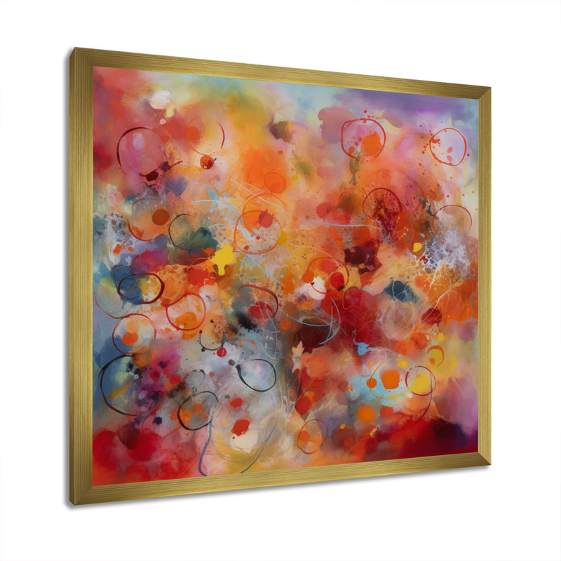 Impression sur toile orange, orange et rouge marbré, H 24 po x l 24 po x P 1 po, Cadre flottant doré
