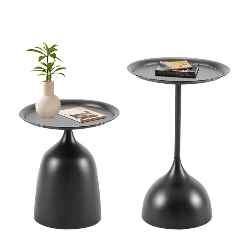 Table d'appoint en métal noir - renforcée et stable avec des rebords surélevés, supportant une charge de 35 lb, facile à assembler, charge maximale sécurisée rapidement, en 3 minutes