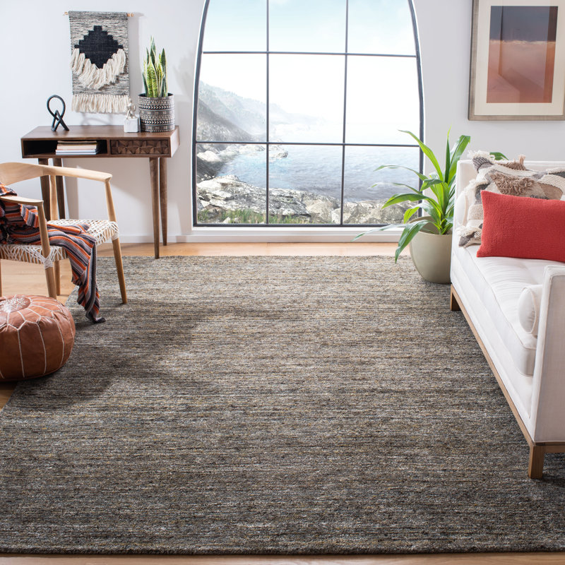 Tapis brun foncé en laine / coton et autres fibres Moniz touffeté à la main Moniz, Rectangle 5 pi x 8 pi