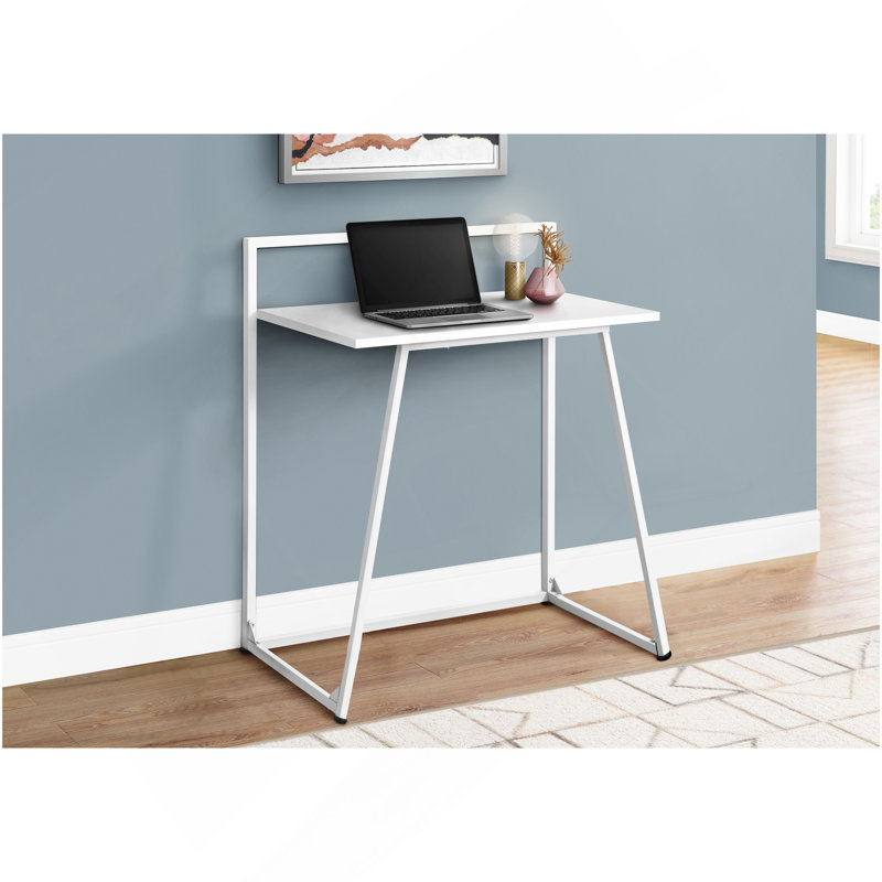 Bureau d'ordinateur, bureau personnel, ordinateur portable, L 30 po, travail, stratifié blanc, métal blanc, contemporain, moderne