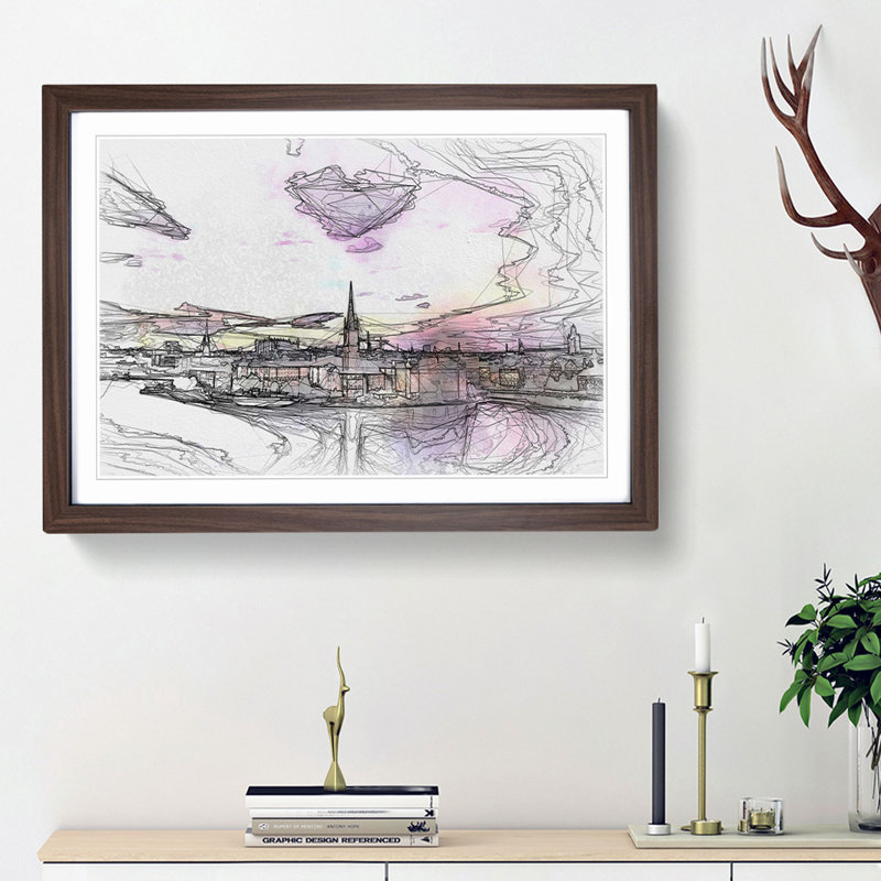 Stockholm in Sweden in Abstract - Picture Frame Graphic Art Print, 36cm H x 48cm W x 2cm D, Walnut Framed