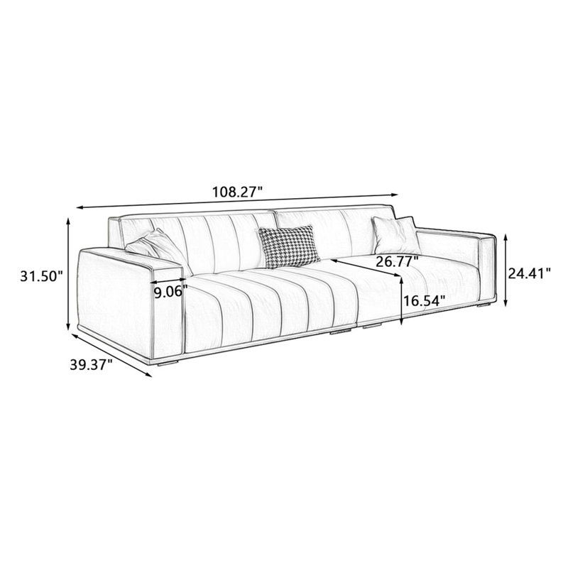 Canapé à lignes droites moderne et simple, 31.5"H*108.27"W*39.37"D
