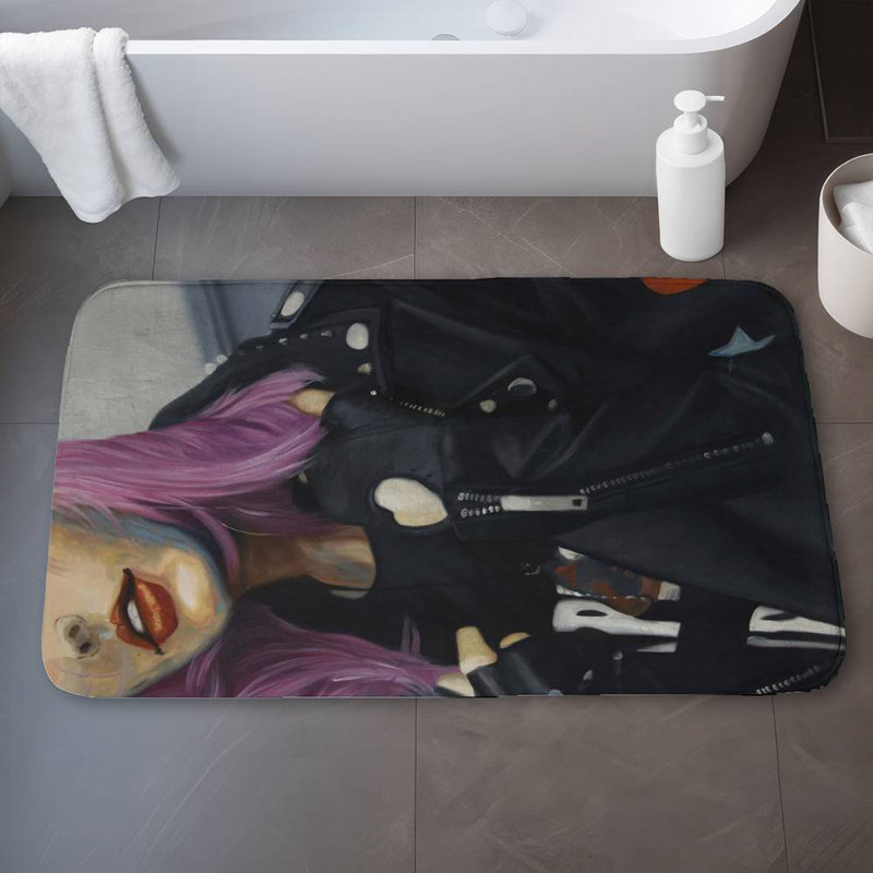 Young punk woman Bath Mat with Non-Slip Backing - Quick Dry Memory Foam Bathroom Rug - Absorbent - Modern Plush Spa-Style - Machine Washable
