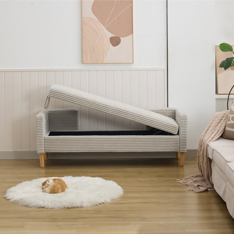 Upholstered Storage Bench, Light Gray