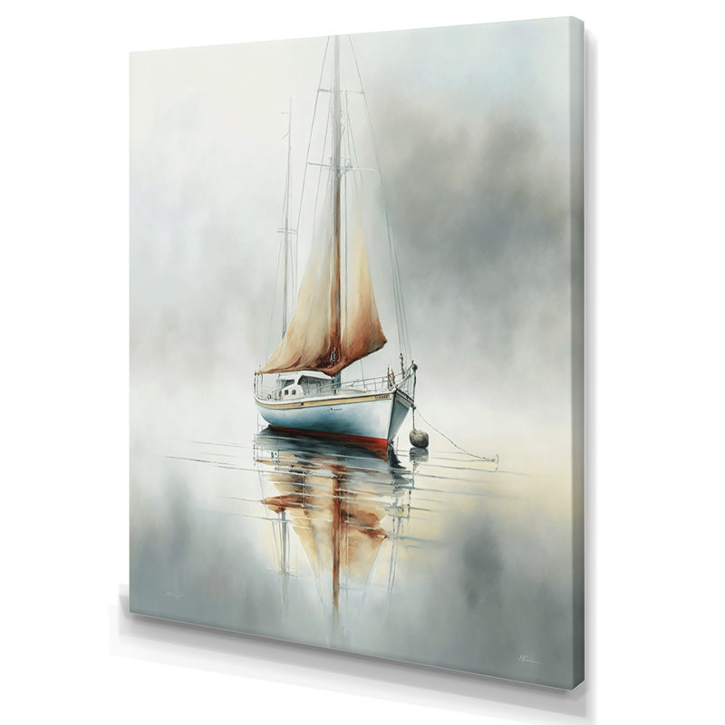 Bateau sur le lac II - impressions encadrées de bateau côtier, H 32 po x l 16 po, Toile tendue