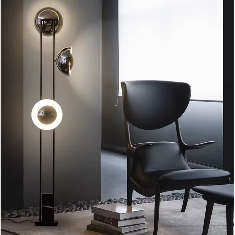  Lampe sur pied LIGHT Trilogia | Triple têtes en métal noir | Lampe décorative en marbre