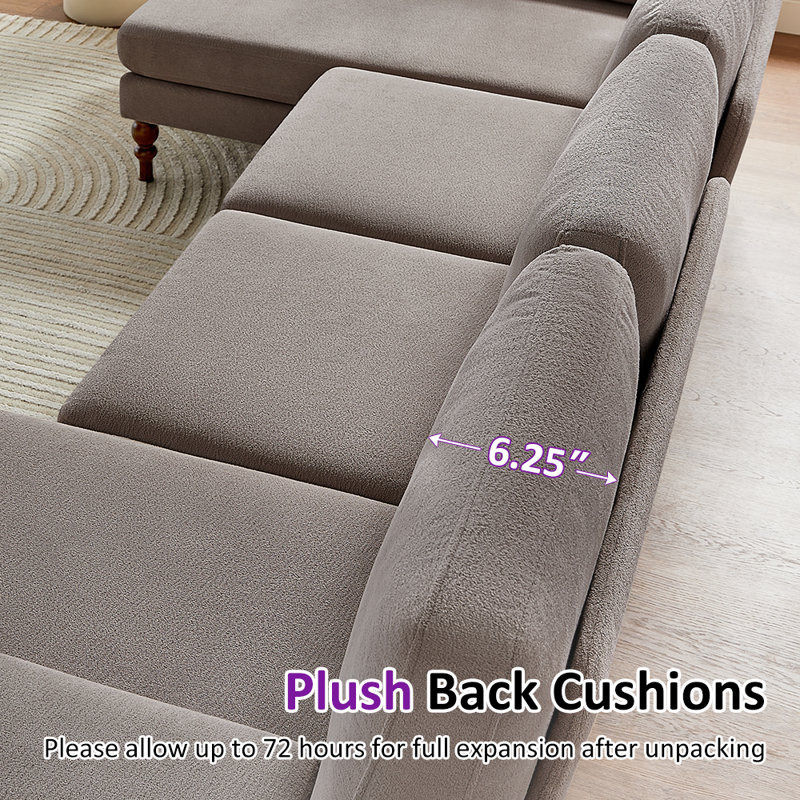 105.5'' U-Shape Upholstered Terry Sectional Sofa, Light Brown Polyester