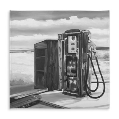 Old Gas Pump Tablecloth - White Monochrome Decor, Indoor/Outdoor
