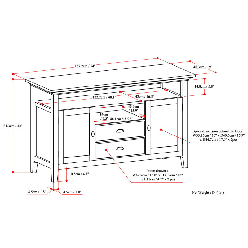 Light Golden Brown Solid Wood TV Media Stand with Cabinet