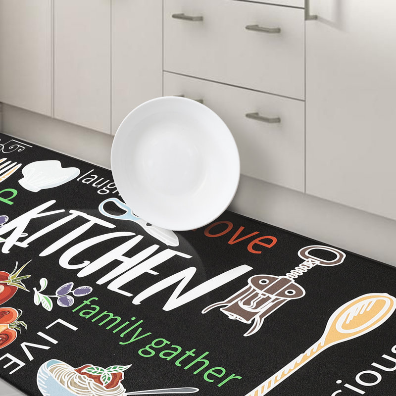 Anti-Fatigue Non-Skid Waterproof Kitchen Mat (Set of 2), Black/Red/Yellow, Runner 18" x 30" + 18" x 48"