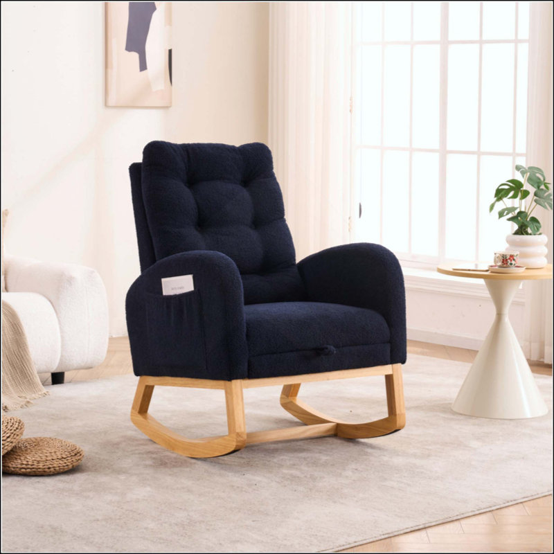 Chaise berçante décorative avec repose-pieds et poche de rangement, chaise berçante à haut dossier profond et fauteuil en bois d'hévéa