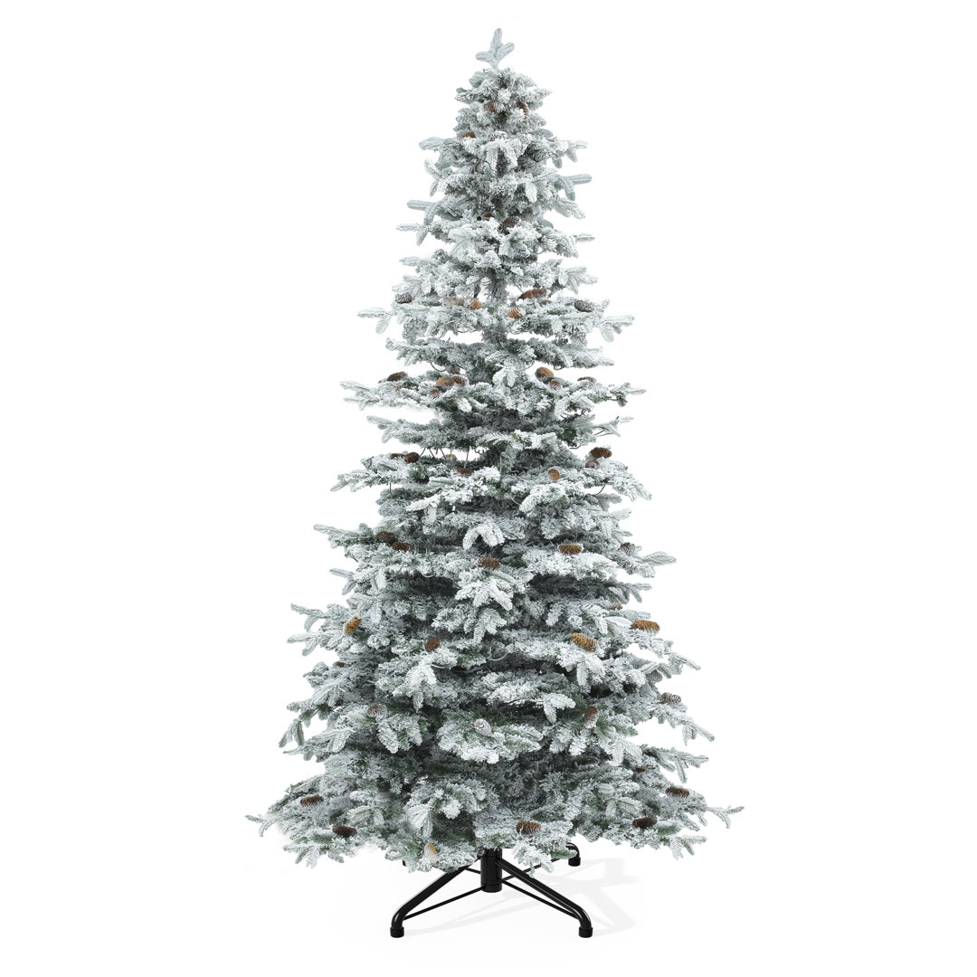 Pre-Decorated Pine Hierarchical Tower Flocked Christmas Tree with Pinecones The Holiday Aisle® 