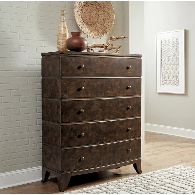 Commode 5 tiroirs Burl Oak , Marron foncé