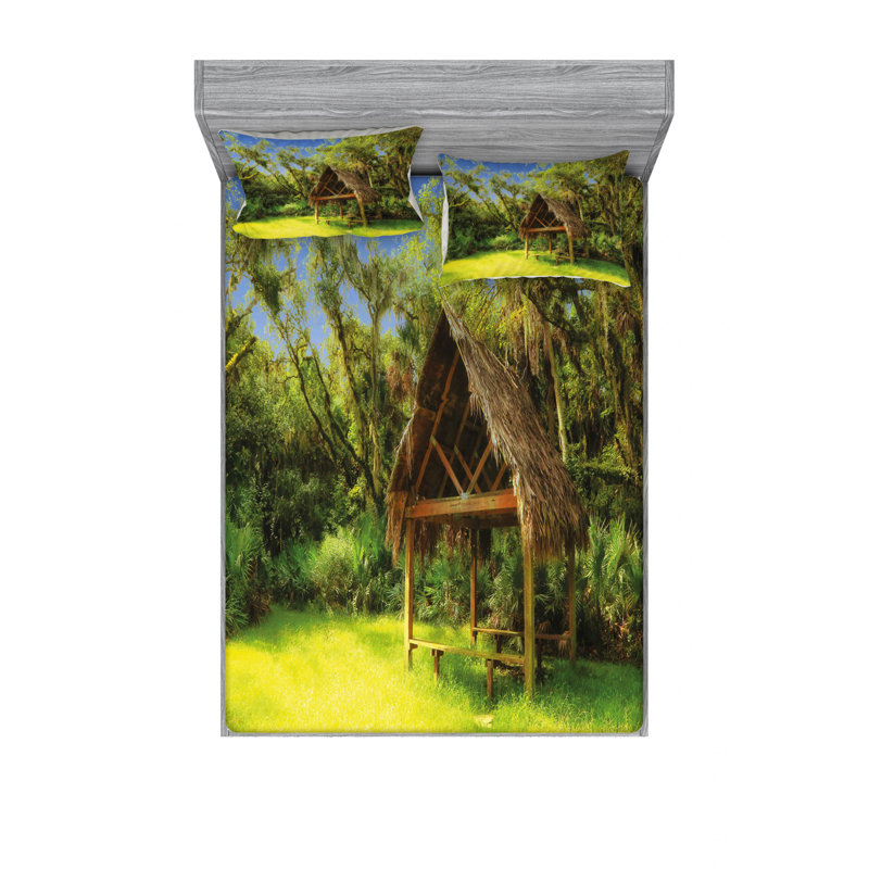 Ensemble de draps Tiki Hut in Dreamy, Ensemble de draps pour lit double avec un drap-hou