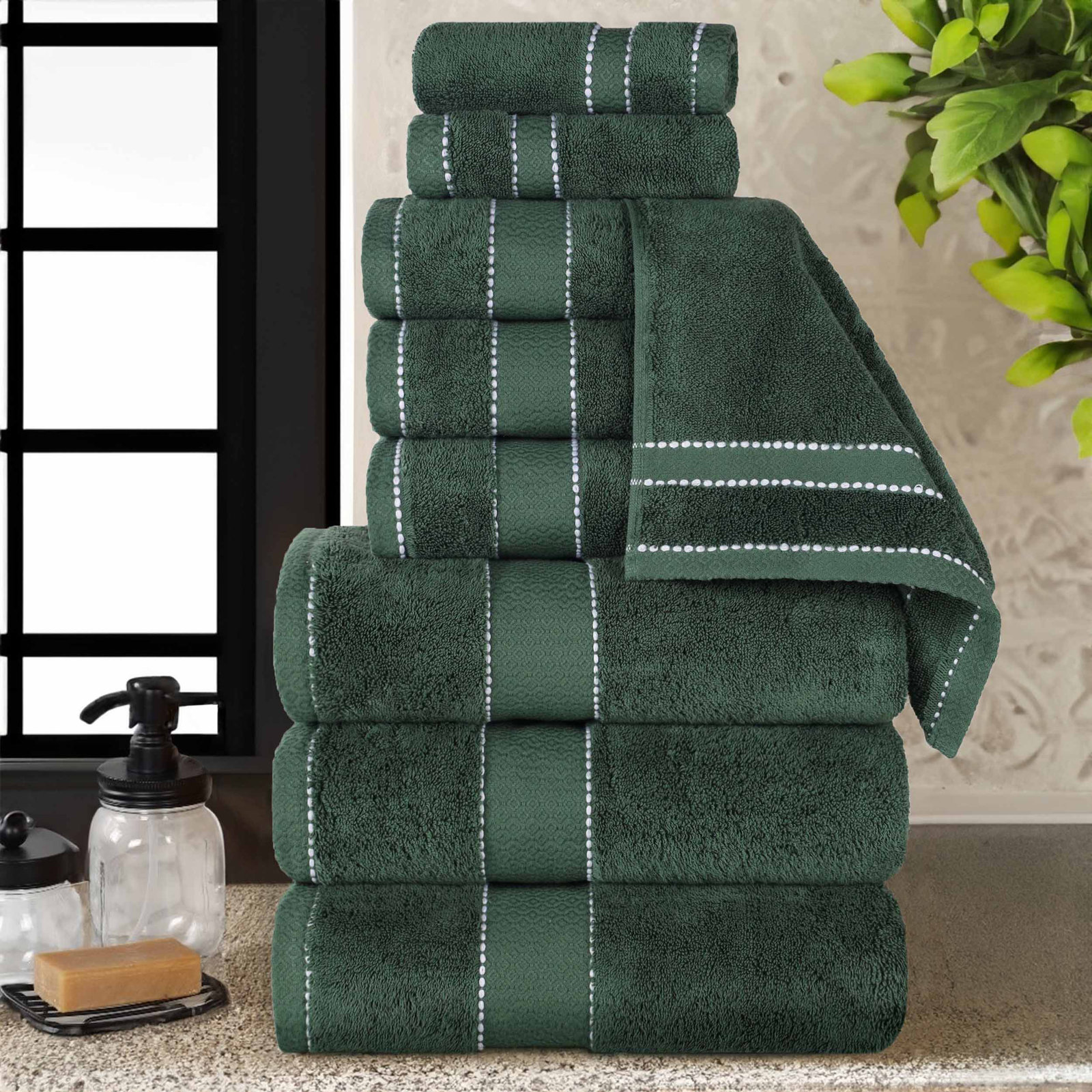 Niles 9-Piece Giza Cotton Towel Set, Forest Green