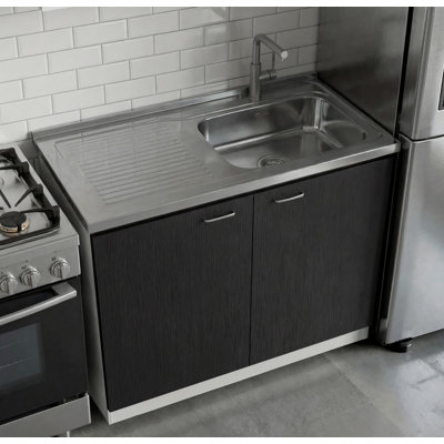 Napoles Utility Sink Cabinet for Kitchen Use with Integrated Stainless Steel Sink and Stainless Steel Countertop, Double Door Storage Cabinet with Interior Shelves for Kitchen, Laundry or Utility