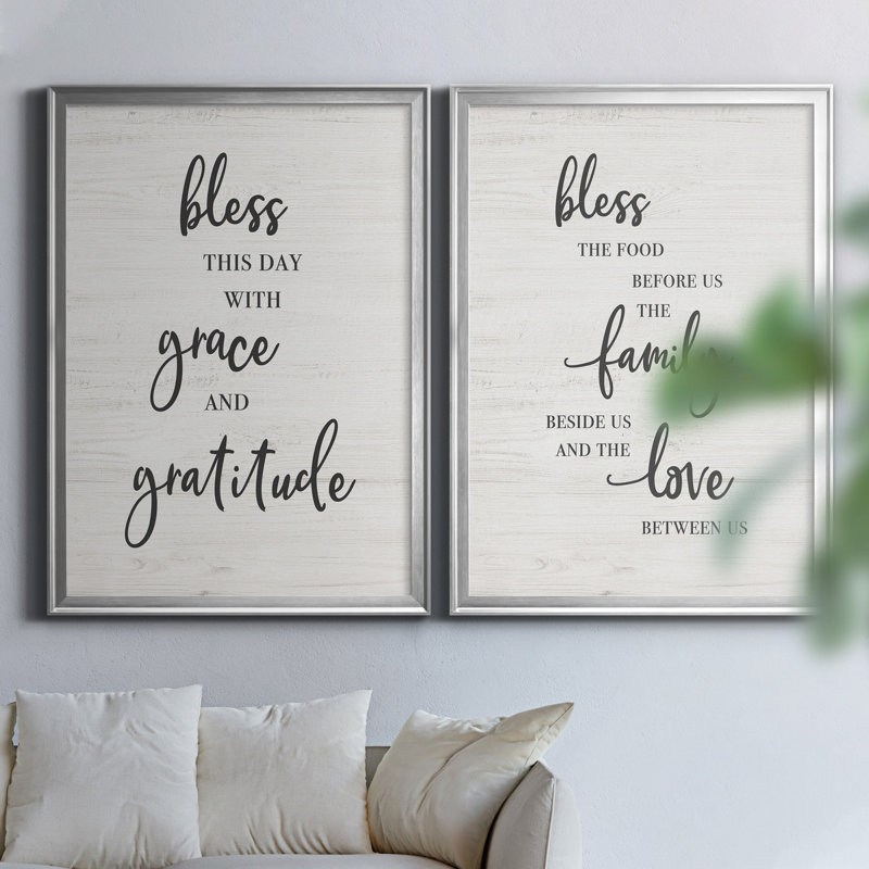 «Bless this Day», ensemble de 2 reproductions d'art textuel, H 18,5 po x l 49 po x P 1,5 po, Toile encadrée argentée