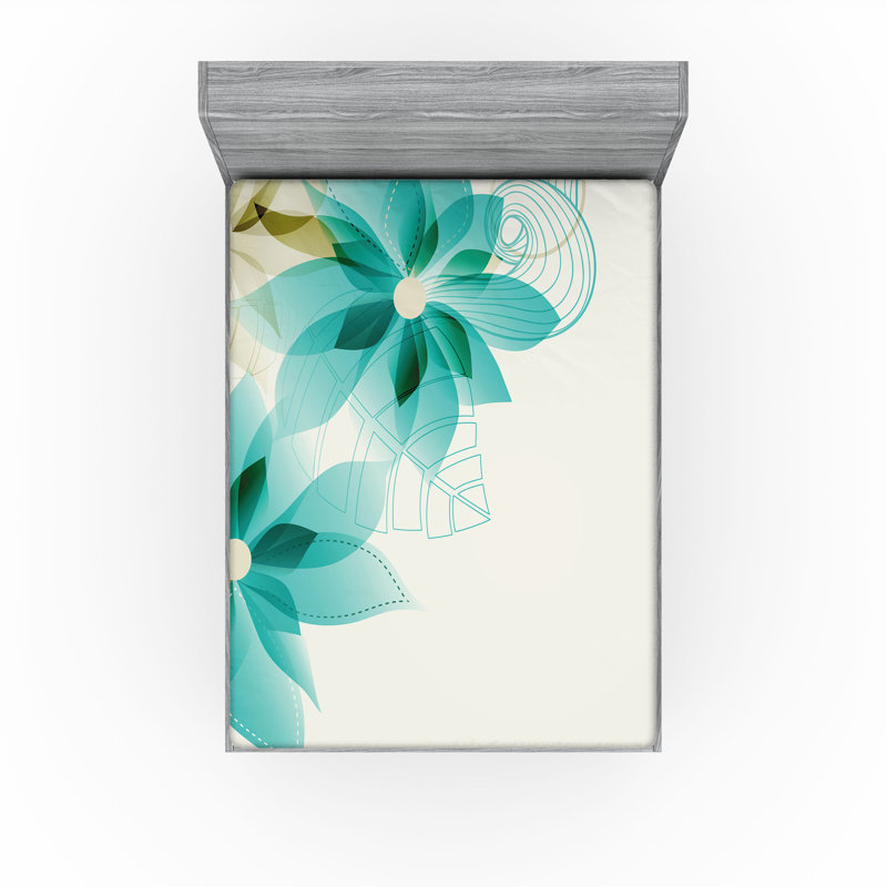 Drap-housse orange Ambesonne, Turquoise / beige floral, Drap-housse très grand californien