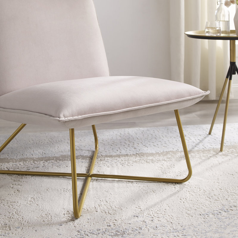 Velvet Upholstered Accent Chair with Metal Legs, Pink Polyester