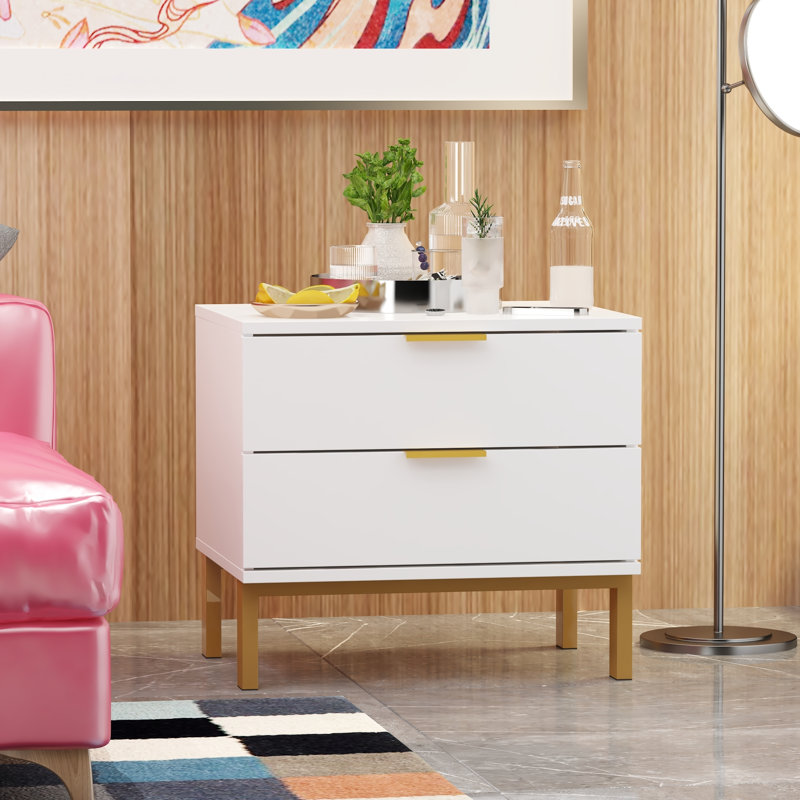 Aadyan 19.7" Wide 2 Drawer Side Table, White
