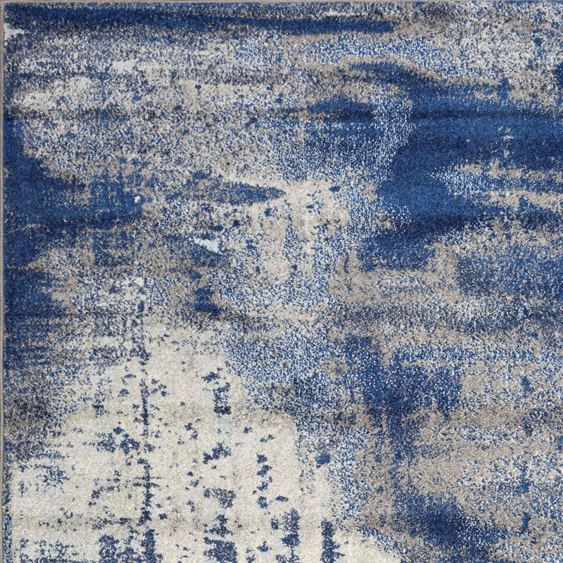 Strouth Abstract Gray/Blue Area Rug, Rectangle 3'3" x 4'11"