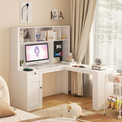 L Shaped Desk With Outlet, Computer Desk With Drawers, Bookshelf, Modern Corner Desk, Desk,L-Shaped Study Table Writing Desk,Corner Gaming Computer Desk With Storage