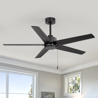 Ventilateur de plafond à chaîne à tirer de 52 pouces, ventilateur de plafond avec moteurs à courant continu silencieux pour chambre à coucher intérieure, salon, 5 pales en bois, 3 vitesses réglables