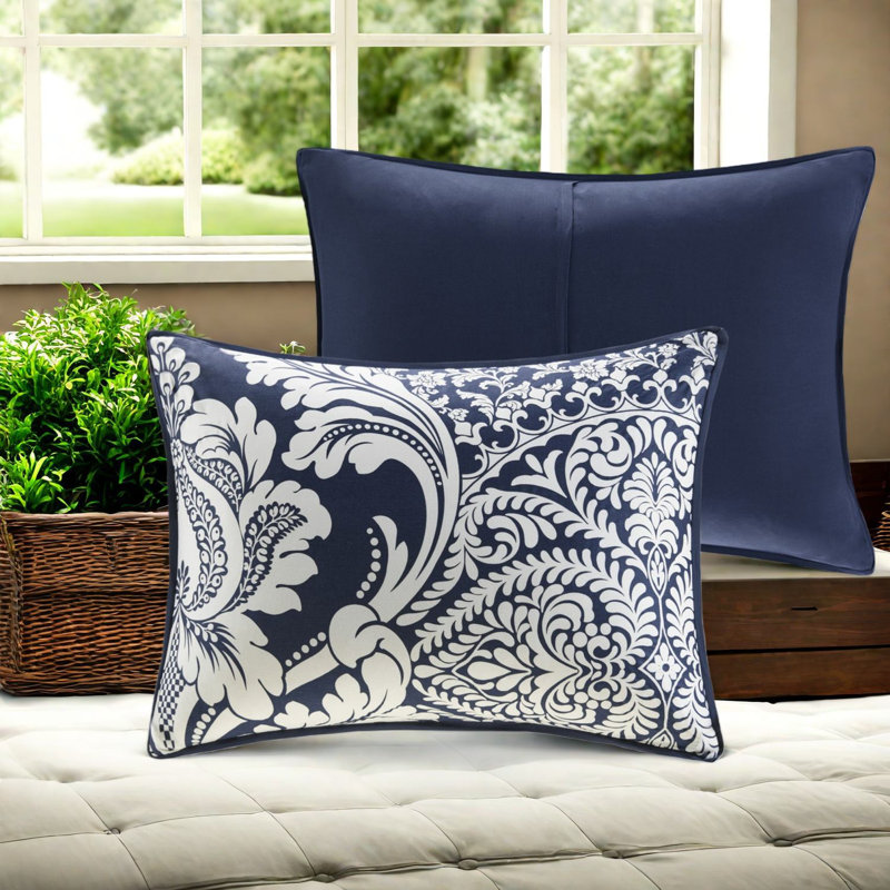 Ensemble de literie de qualité supérieure indigo, édredon 7 pièces en coton avec très grand lit et coussins décoratifs