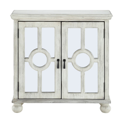 Commode d'appoint moderne avec finition blanc antique et porte en miroir avec fonctionnalité classique