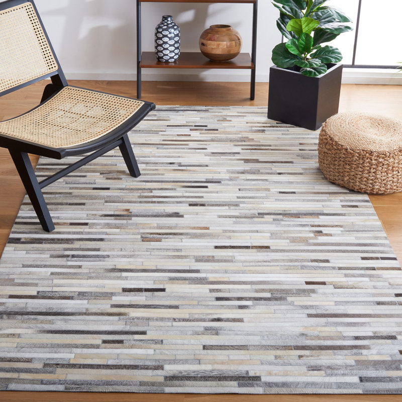 Tapis abstrait en cuir tissé à la main Sechrist gris / ivoire, Tapis de couloir 2 pi 3 po x 7 pi