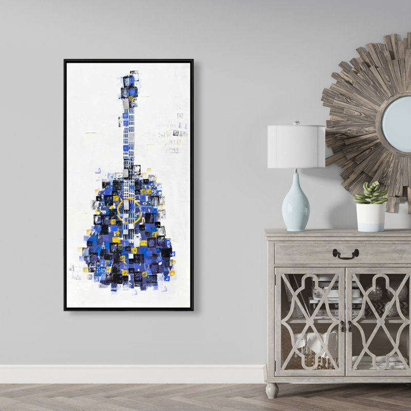 Abstract guitar made of squares - 24"x48" Framed canvas