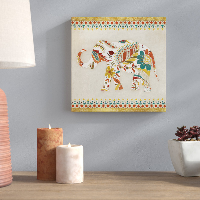 Boho Elephant II - No Frame Print on Canvas, 30cm H x 30cm W x 3.8cm D