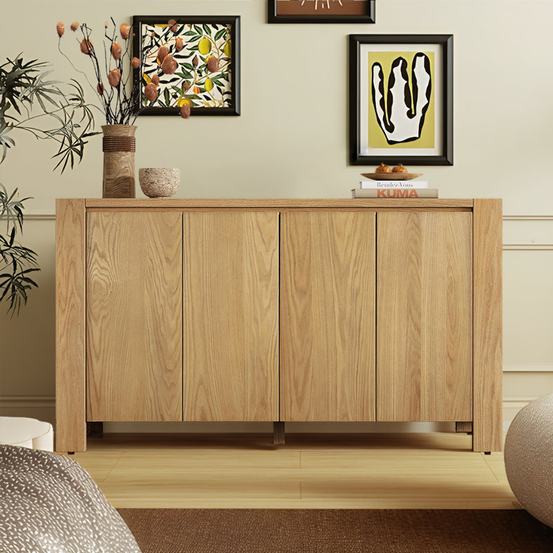 Multi-Functional Buffet Cabinet With Adjustable Storage Shelves, Distressed Finish Sideboard,Retro 4-Door Design And Cable Management