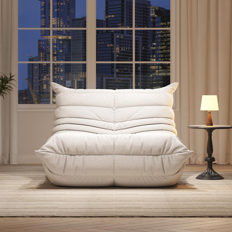 38" W Bean Bag Chair Sofa No-assembly Teddy Fabric Sofa Perfect For Bedroom, Study, Or Living Room, White Teddy
