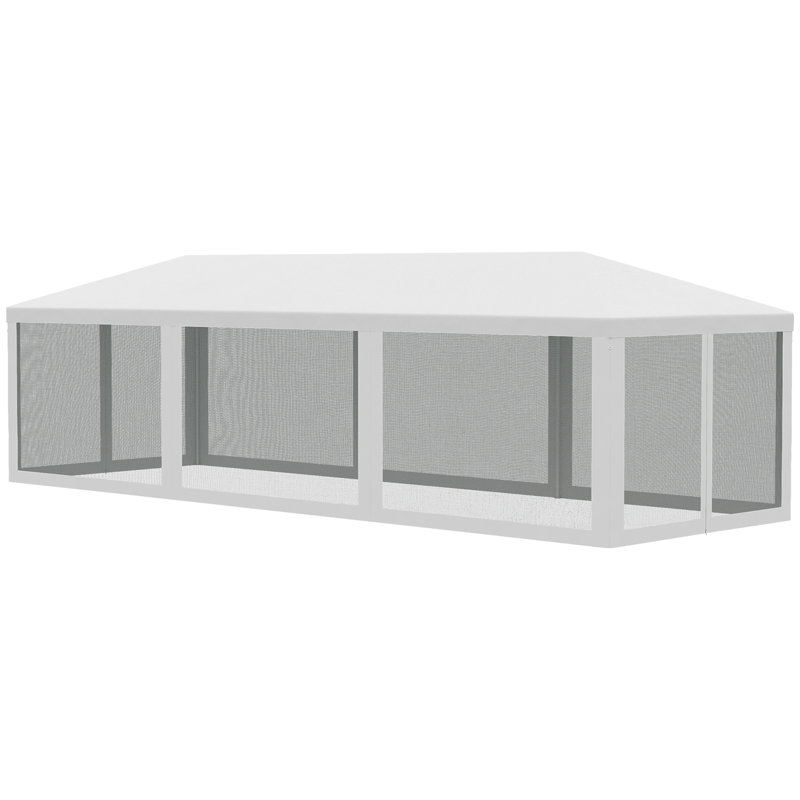 Outsunny 10' X 28' Party Tent Canopy, Outdoor Event Shelter Gazebo With 8 Removable Mesh Sidewalls, Zipper Doors, Steel Frame