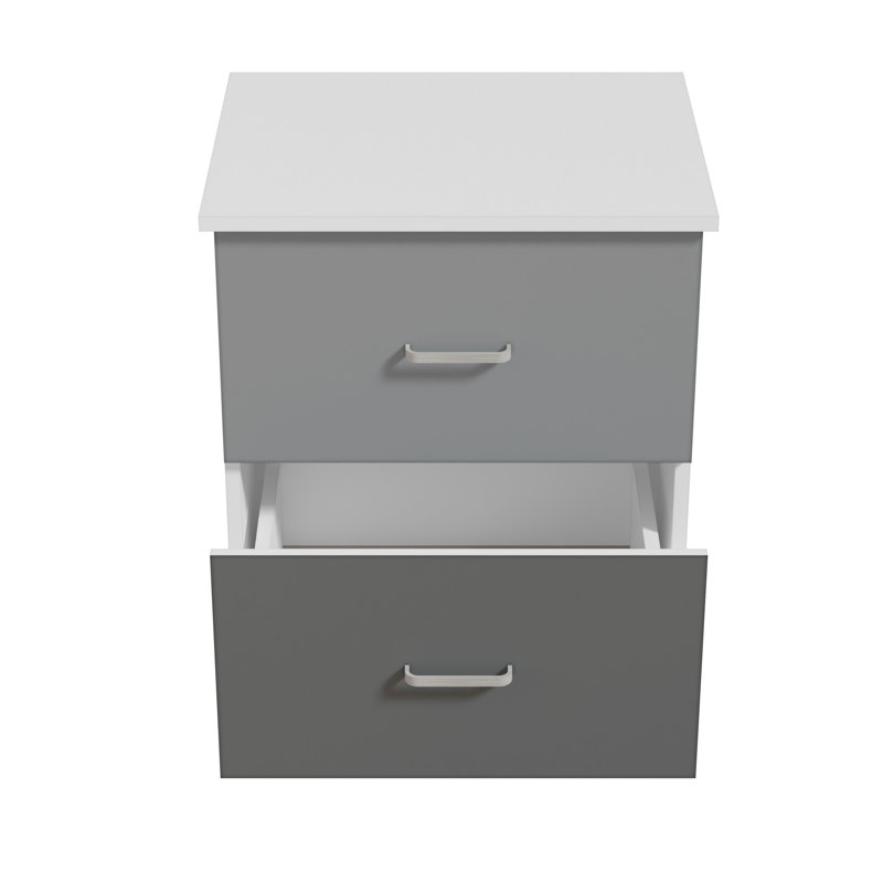 Allyannah 23.6" 2-Drawer Nightstand, White/Stone Gray/Cool Gray, Individual